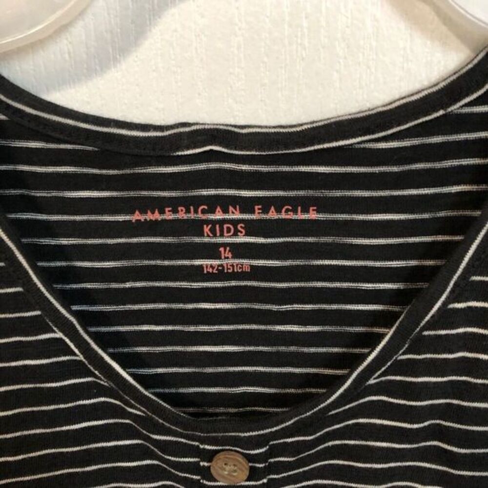 American‎ Eagle Kids Striped Tie-Hem Tank Top Black & White Size 14 Sleeveless - Picture 2 of 7